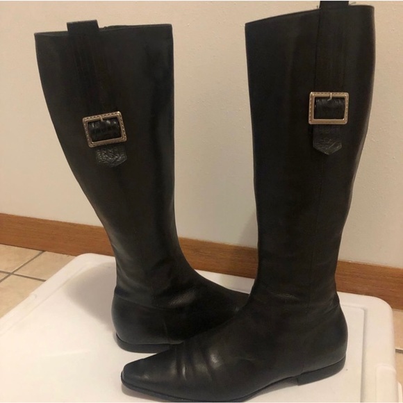 Authentic Burberry Black Leather Riding Boots Size 40